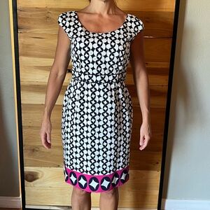 Navy Blue & Pink pattern cap sleeve dress